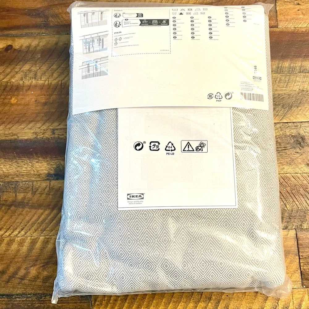 NEW IKEA FJADERMOTT GRAY WHITE WOVEN CURTAINS 57x98 - TWO PANELS